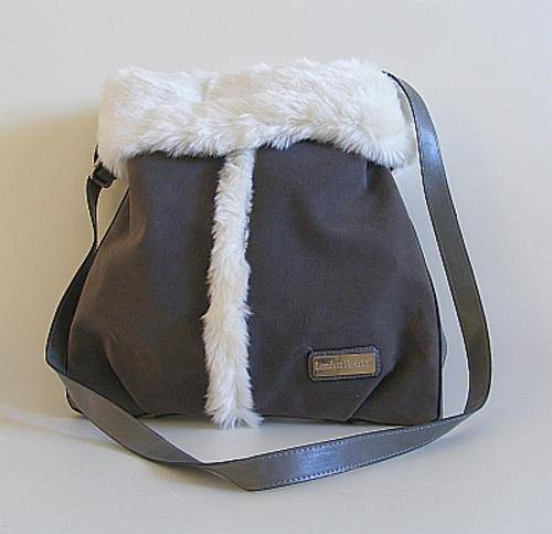 STUNNING GREY WINTER HANDBAG WITH FUR TRIM - IMPORTED FROM UK