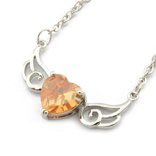BEAUTIFUL CZ HEART WINGS NECKLACE