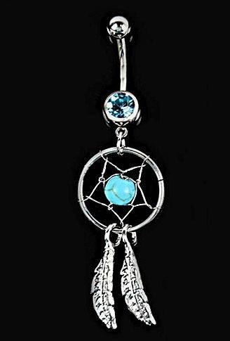 BLUE DREAM CATCHER STAINLESS STEEL BELLY RING