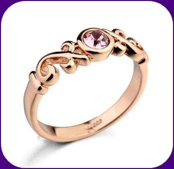 PINK SWAROVSKI CRYSTAL 18K ROSE GOLD EP RING - SIZE: 6