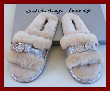 SISSY BOY CREAM FUR SLIPPERS - SIZE: MEDIUM