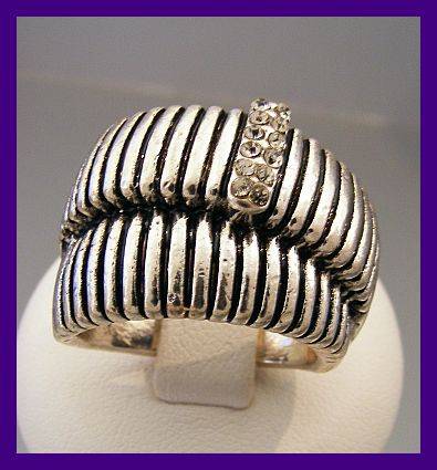 STUNNING SILVER METAL AND CRYSTAL RING - 8
