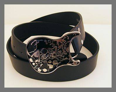 AWESOME BLACK BELT WITH HALF GUITAR BUCKLE - 115CM
