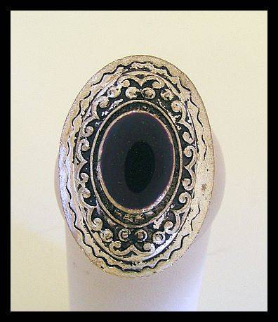 ANTIQUE STYLE METAL RING WITH PURPLE ENAMEL - ADJUSTABLE