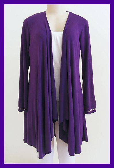 SIZE: MEDIUM / LARGE - GORGEOUS LIGHTWEIGHT PURPLE WATERFALL CARDI WITH ANGEL WINGS ON THE BACK