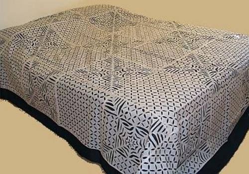5 PIECE LACE CUT WORK BLACK & WHITE COTTON BEDCOVER - QUEEN SIZE - IMPORTED FROM INDIA