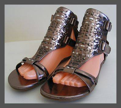PEWTER & SILVER STUDDED GLADIATOR SANDALS BY WHISTLES FROM ZOOM - SIZE: 7