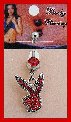 RED CRYSTAL BUNNY JEWELLED BELLY RING