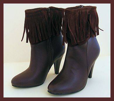 SIZE: 4 - CHOC BROWN FRINGED ANKLE BOOTS
