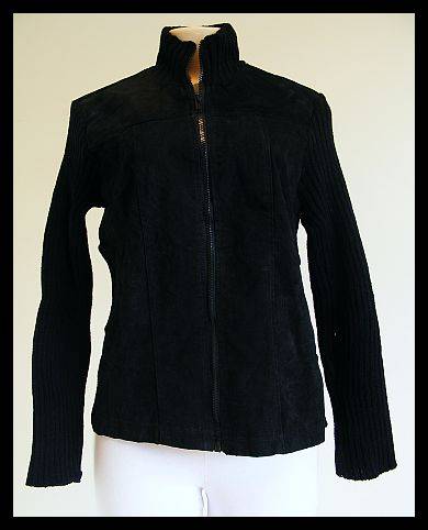 SIZE: 34 - BLACK LEATHER FRONT JERSEY