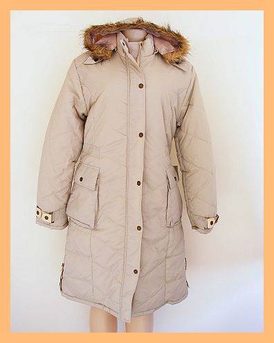 SIZE: MEDIUM - BEIGE KNEE LENGTH JACKET WITH DETACHABLE HOOD