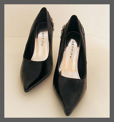 *R1* - SIZE: 5 - BLACK PATENT STILLETTOS WITH ZIP DETAIL FROM IDENTITY