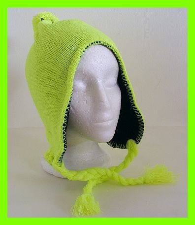 RAVE / TRANCE FLOURESCENT YELLOW KNITTED FLEECE HAT