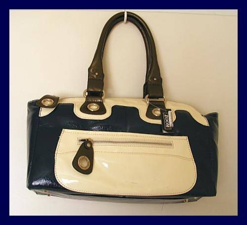 BLUE & CREAM ZIP TOP HANDBAG FROM ZOOM