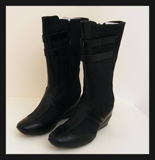 SIZE: 5 - BLACK CALF LENGTH WEDGE HEEL BOOTS