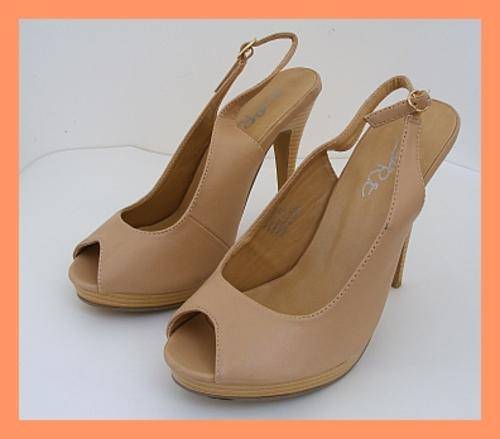 SIZE: 6 - BEIGE PLATFORM PEEPTOE SLINGBACK SHOES