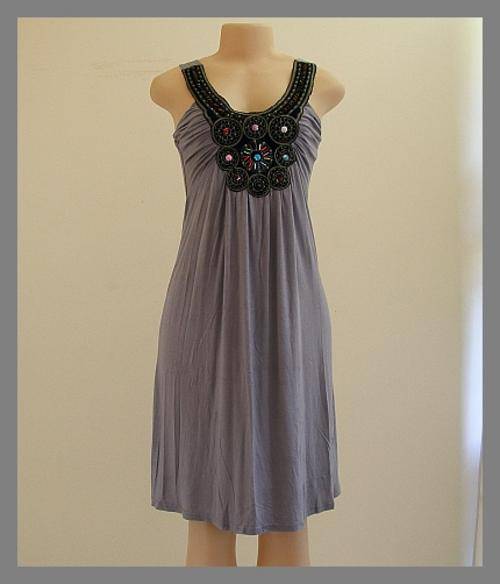 SIZE: LARGE - BEAUTIFUL BEADED GREY SUNDRESS