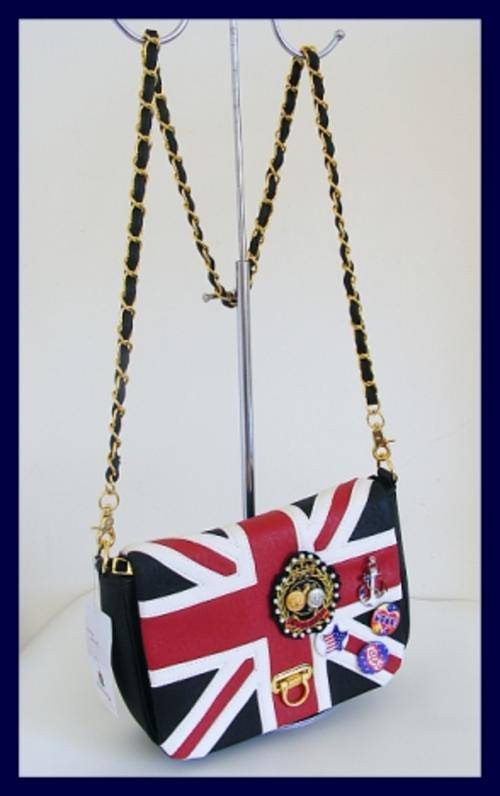 FUNKY LONDON HANDBAG WITH BADGES FROM BLACK CHERRY