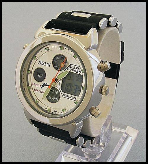 SILVER JUSTIN WATCH WITH SILICONE STRAP