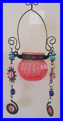 GORGEOUS PINK GLASS AND METAL HANGING CANDLE HOLDER - L : 80CM