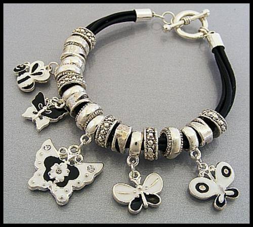 BLACK LEATHER BUTTERFLY BRACELET