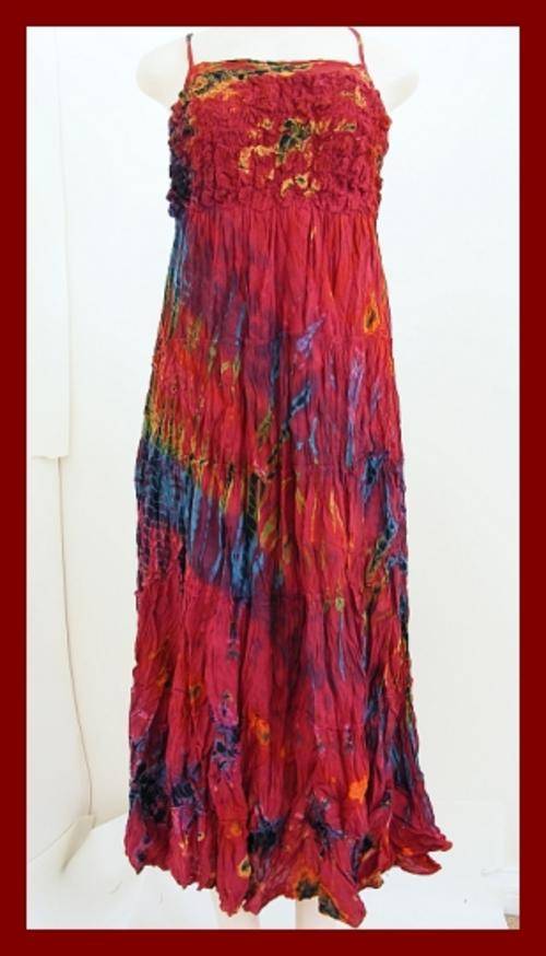 *IMPORTED* - BURGUNDY TIE DYE LONG SUNDRESS - ONE SIZE FITS ALL