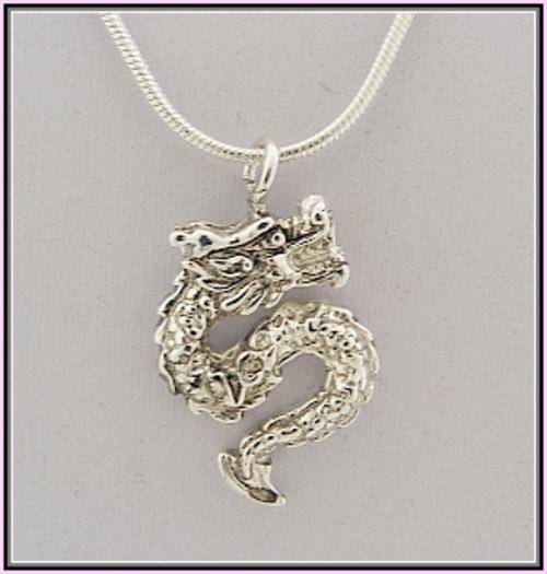 *FREE SHIPPING* STERLING SILVER DRAGON PENDANT & CHAIN