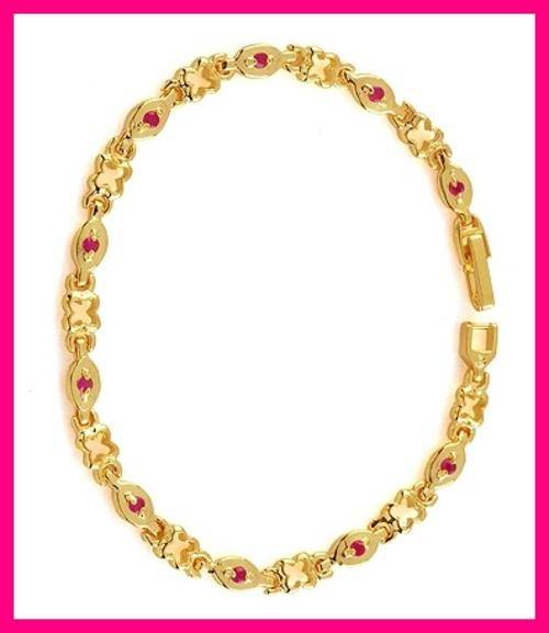 *R1* - 18K GOLD EP - PINK CORUNDUM GEMSTONE BRACELET