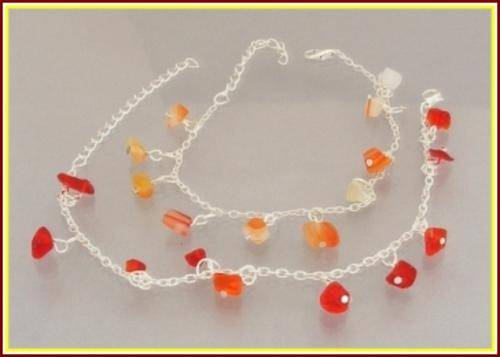 ** Sale ** - SET OF 2 - SILVER NATURAL GEMSTONE CHIP BRACELETS
