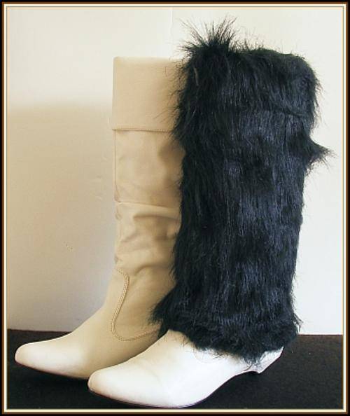 *R1* - PAIR OF FUNKY BLACK FAUX FUR BOOT COVERS / LEGWARMERS