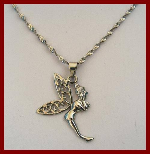 STAINLESS STEEL LARGE FAIRY PENDANT & CHAIN