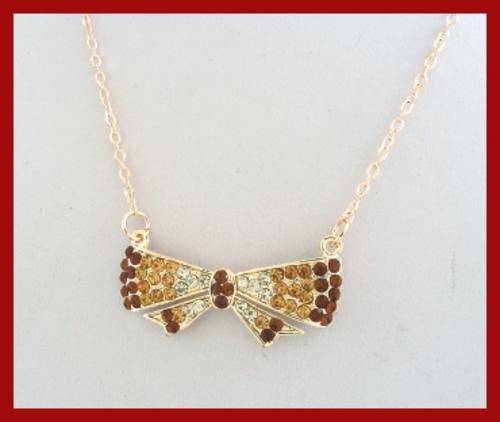 *MAD MAY SALE* - DELICATE BOW GP DIAMANTE PENDANT & CHAIN