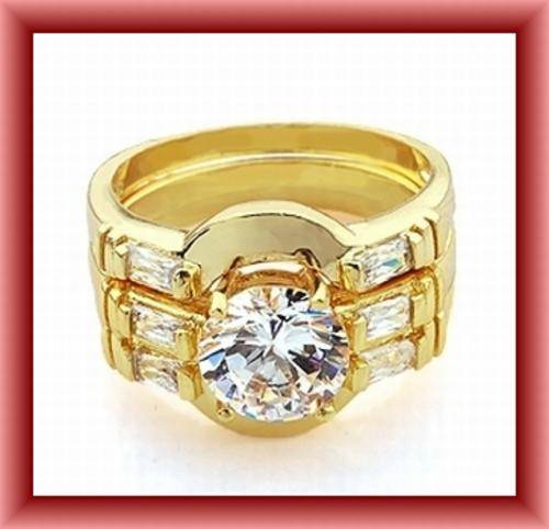 PERFECT 24K GOLD CLAD 3 PIECE WEDDING SET - SIZE 6