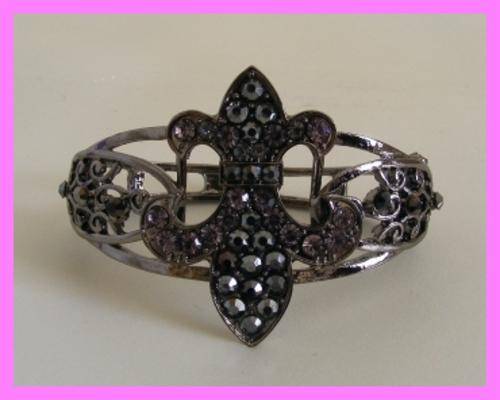 TIBETAN SILVER & CRYSTAL HINGED BRACELET