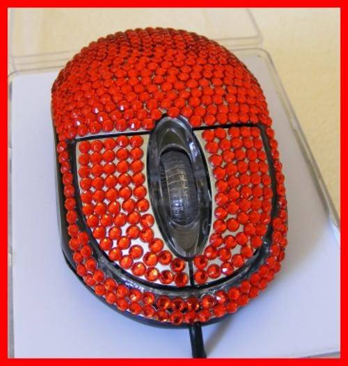 RED RHINESTONE USB OPTICAL MOUSE