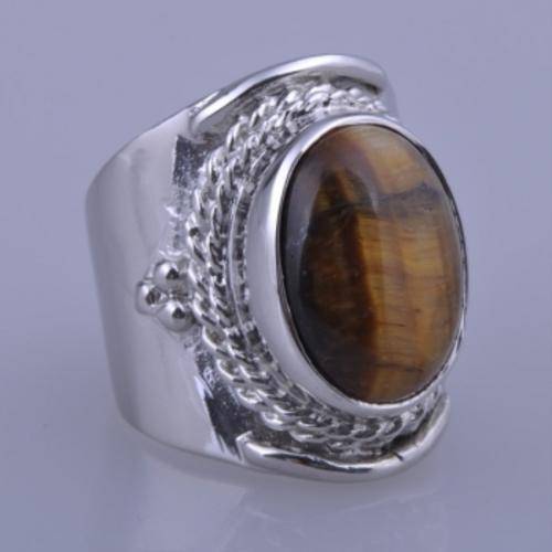 925 STERLING SILVER & TIGER'S-EYE RING - SIZE : 9