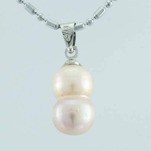 *R1* - PINK FRESH WATER DOUBLE PEARL PENDANT & CHAIN
