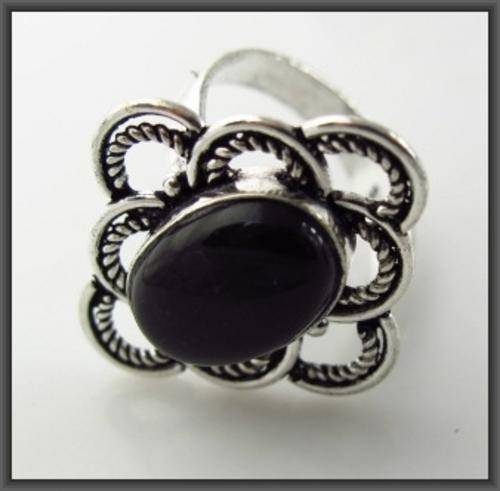 *R1* - NATURAL BLACK ONYX 925 SILVER RING - SIZE: 7