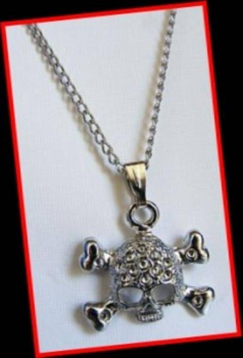 *FREE SHIPPING* - SILVER SKULL AND CROSSBONES PENDANT AND CHAIN