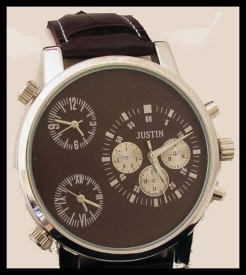 MENS JUSTIN WATCH WITH BROWN GENUINE LEATHER STRAP