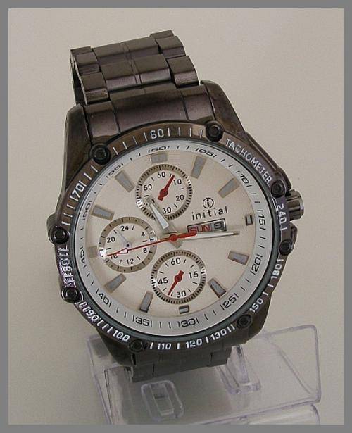 MENS INITIAL GUN METAL WATCH