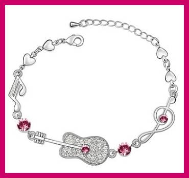 STUNNING ROSE PINK SWAROVSKI CRYSTAL GUITAR BRACELET