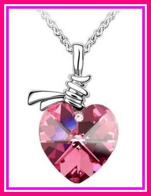 "TIES OF LOVE" ROSE PINK HEART SWAROVSKI ELEMENTS PENDANT & CHAIN