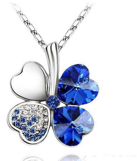 *R1* - 4 LEAF CLOVER - BLUE SWAROVSKI ELEMENTS PENDANT & CHAIN