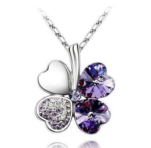 4 LEAF CLOVER PURPLE SWAROVSKI PENDANT & CHAIN