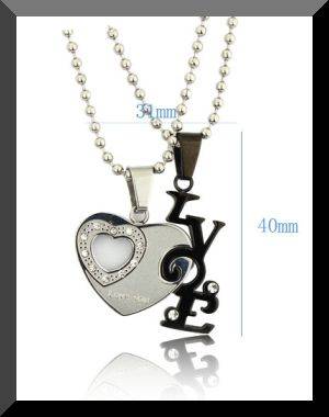 COUPLES STAINLESS STEEL "LOVE" PENDANT & CHAIN SET