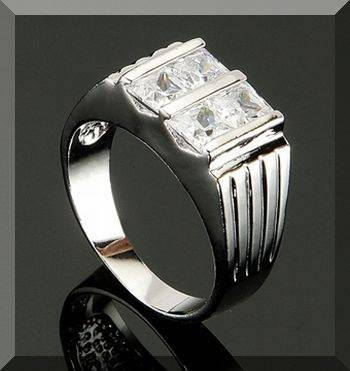 STYLISH CZ 18K WGP MENS RING - SIZE : 12