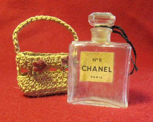 SALE: Vintage Chanel No.5 Perfume Bottle in Crocheted Basket