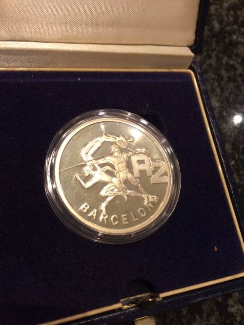 S.A Silver R2 PROOF 1992 BARCELONA OLYMPICS in SAM BOX