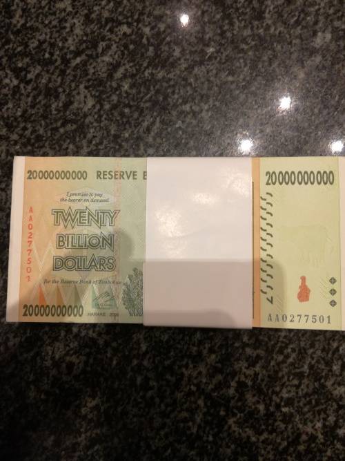 Zimbabwe notes - Crispy crispy notes - 20 Billion Stack, bid per note, AA Prefix